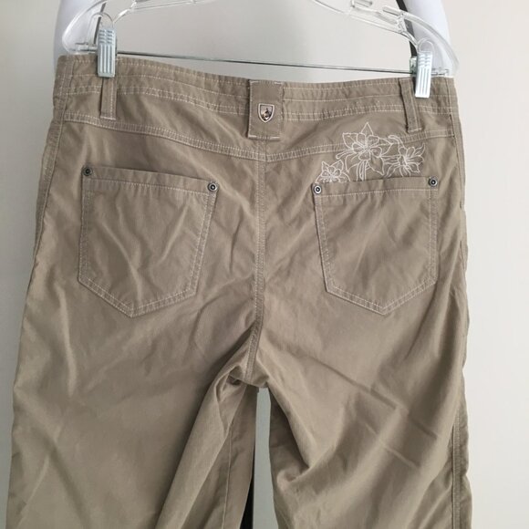 KUHL Beige/Taupe Drawstring Waistband Floral Embroidery Active Bermuda Shorts - Picture 12 of 15